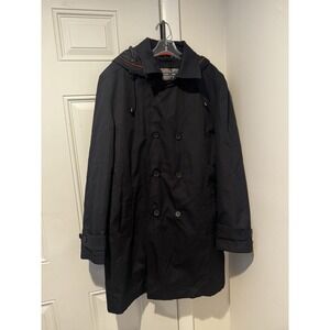 Stan Herman Men's Jet Blue Double Breasted Hooded Navy Trench Coat L LINED EUC
